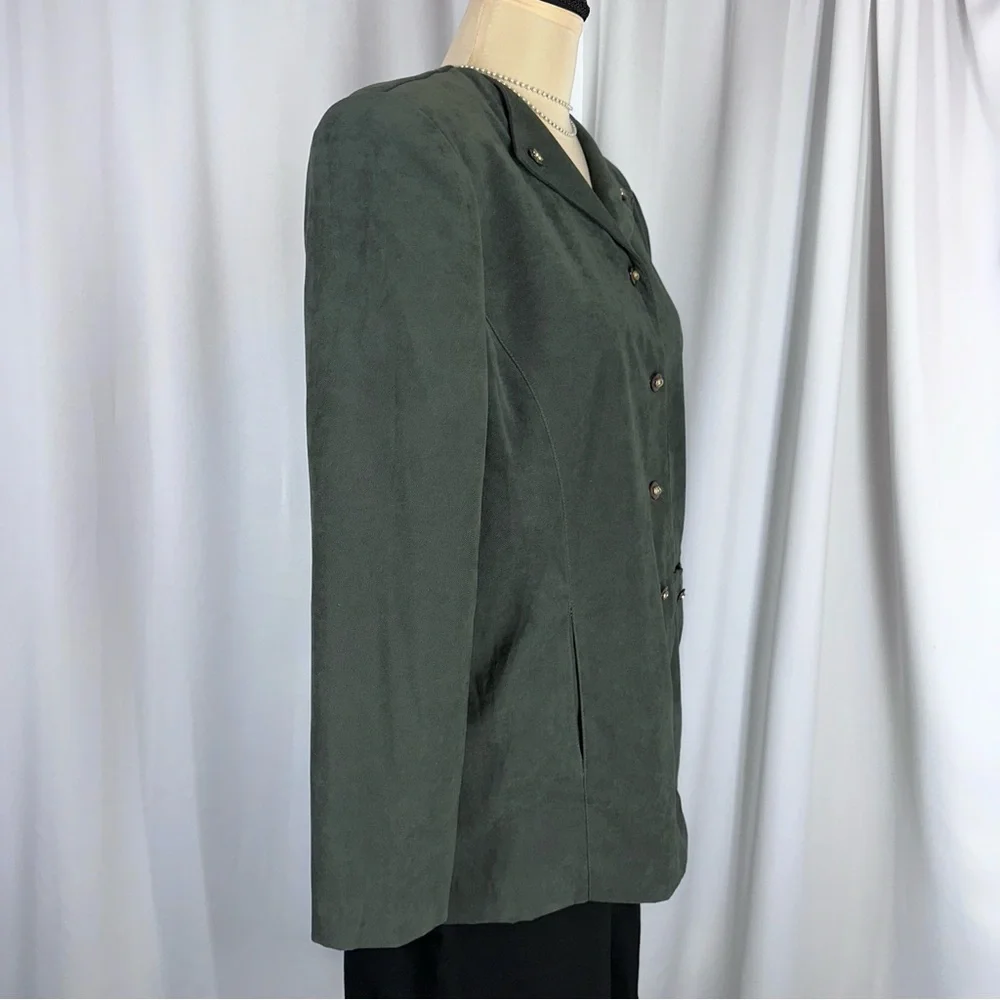 Vintage Maren Blazer Jacket Sz 8‎ Olive Green Faux Suede Button Front Old Money